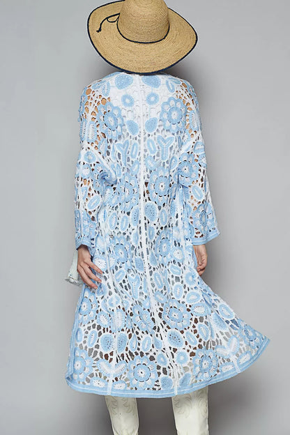 POL Open Front Crochet Cardigan with Knit Weave Patterns