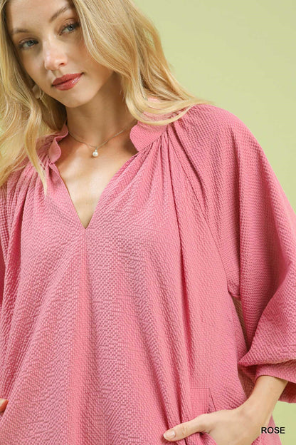 Umgee Textured Pocket Mini Dress
