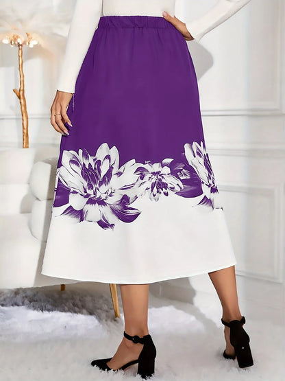 Floral Print A-Line Midi Skirt