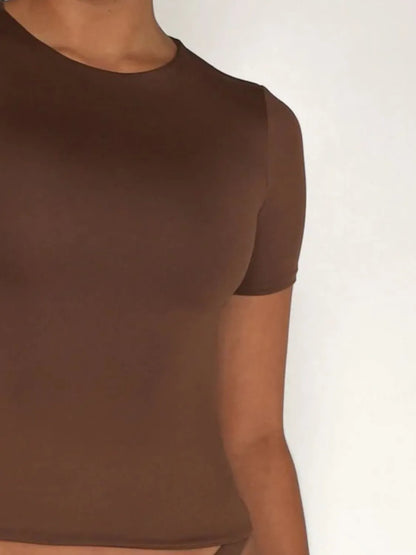 Round Neck Short Sleeve Swim Top