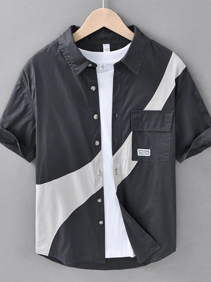 Men's Plus Size Casual Color Block Short Sleeve Shirt