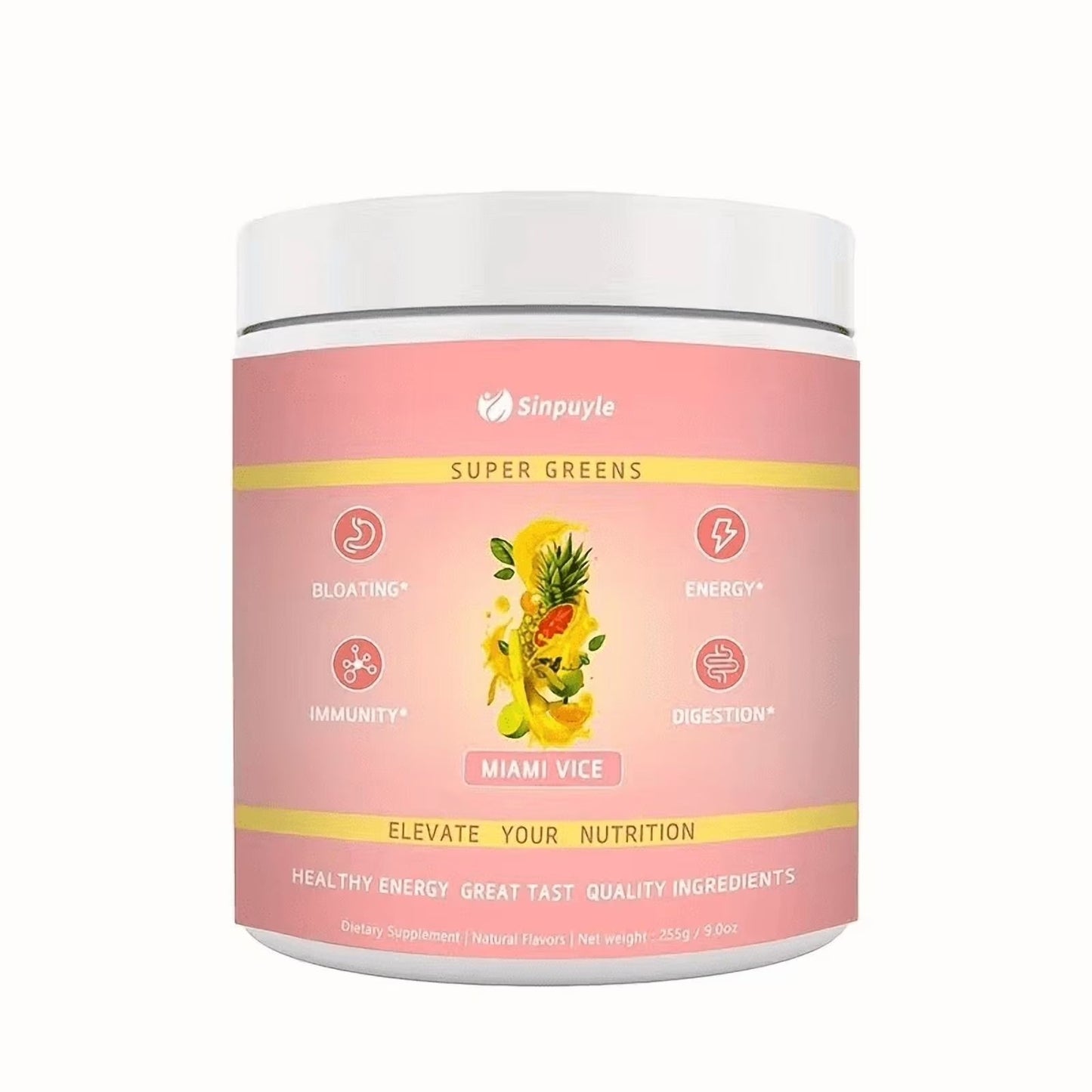 Super Greens Powder Miami Vice Flavor 255g Natural Daily Greens Supplement Supports Energy Digestion Immunity Bloating Relief