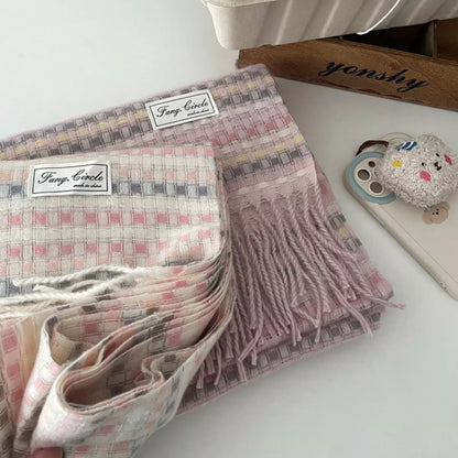 Plaid Fringe Warm Scarf