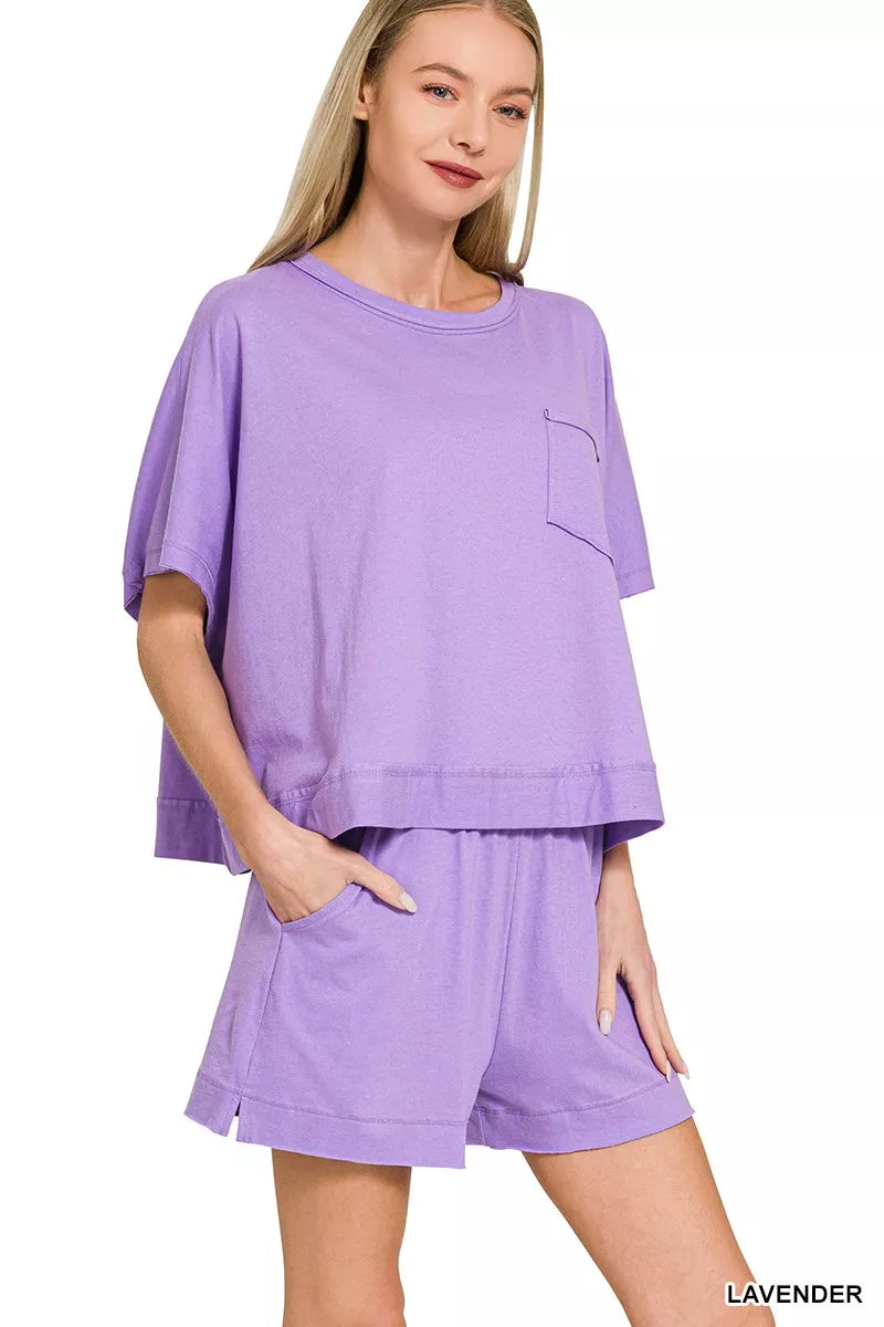Zenana Exposed Seam Boxy Top & Shorts Set