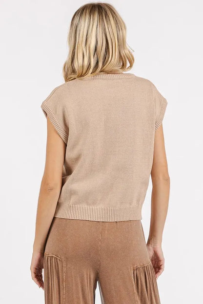 Mittoshop Contrast Letter Round Neck Cap Sleeve Knit Top