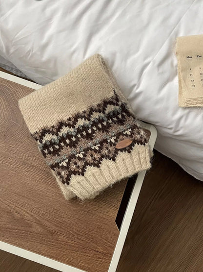 Nordic Pattern Knitted Winter Scarf