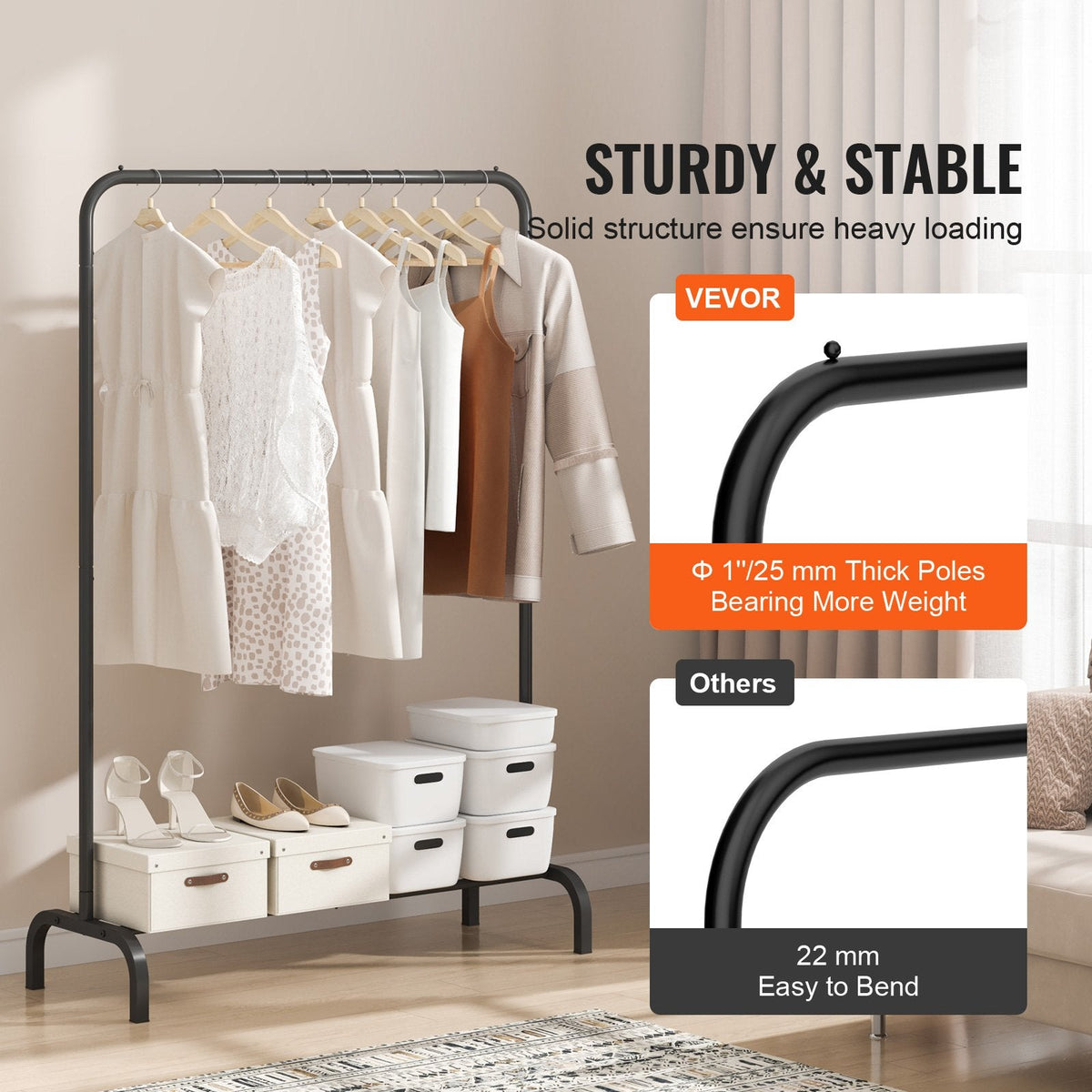 VEVOR Clothes Rack, Heavy Duty Clothing Garment Rack With Hanging Rod And Bottom Storage Area, Clothing Rack For Bedroom Guest Room