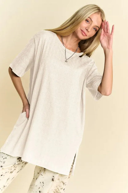 Davi & Dani Short Sleeve Side Slit T-Shirt with Pockets
