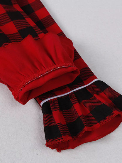 Children's Plaid Ruffle Hem Long Sleeve Dress