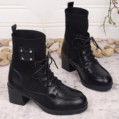 Lace Up Block Heels Boots
