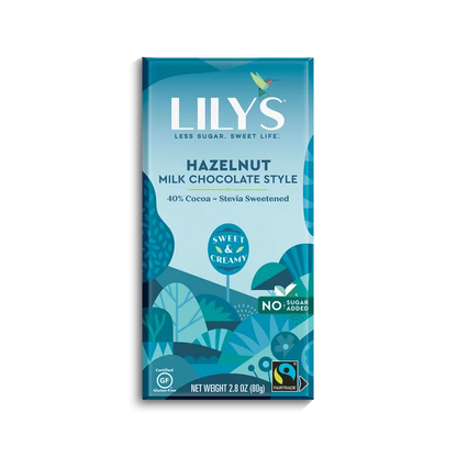Lily's No Added Sugar Dark Chocolate Bar, 40% Hazelnut, 2.8oz (Pack of 12)