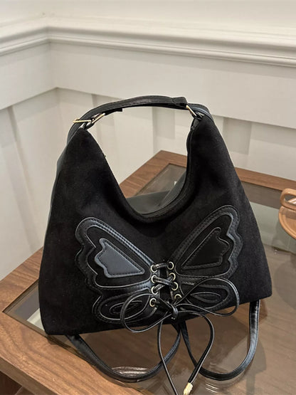Butterfly Decor Lace-Up Shoulder Bag