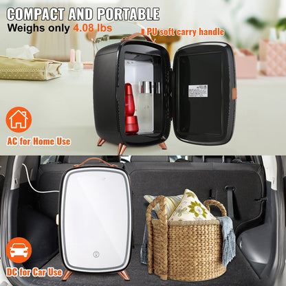 Vevor Mini Fridge, 6L Skincare Fridge With LED Light And HD Mirror, AC DC Makeup Fridges For Skin Care, Cosmetic Storage, Chill Face Mask Drink,  Small Refrigerator For Bedroom Dorm Desktop, Black