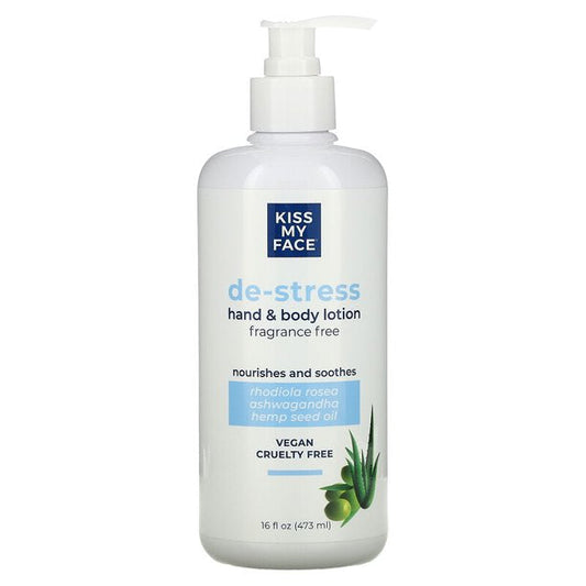 Kiss My Face Nourishing Hand & Body Moisturizer, Lighten, Relaxing De-Stress, Plant-Based, Fat-Free, 16 Fl Oz
