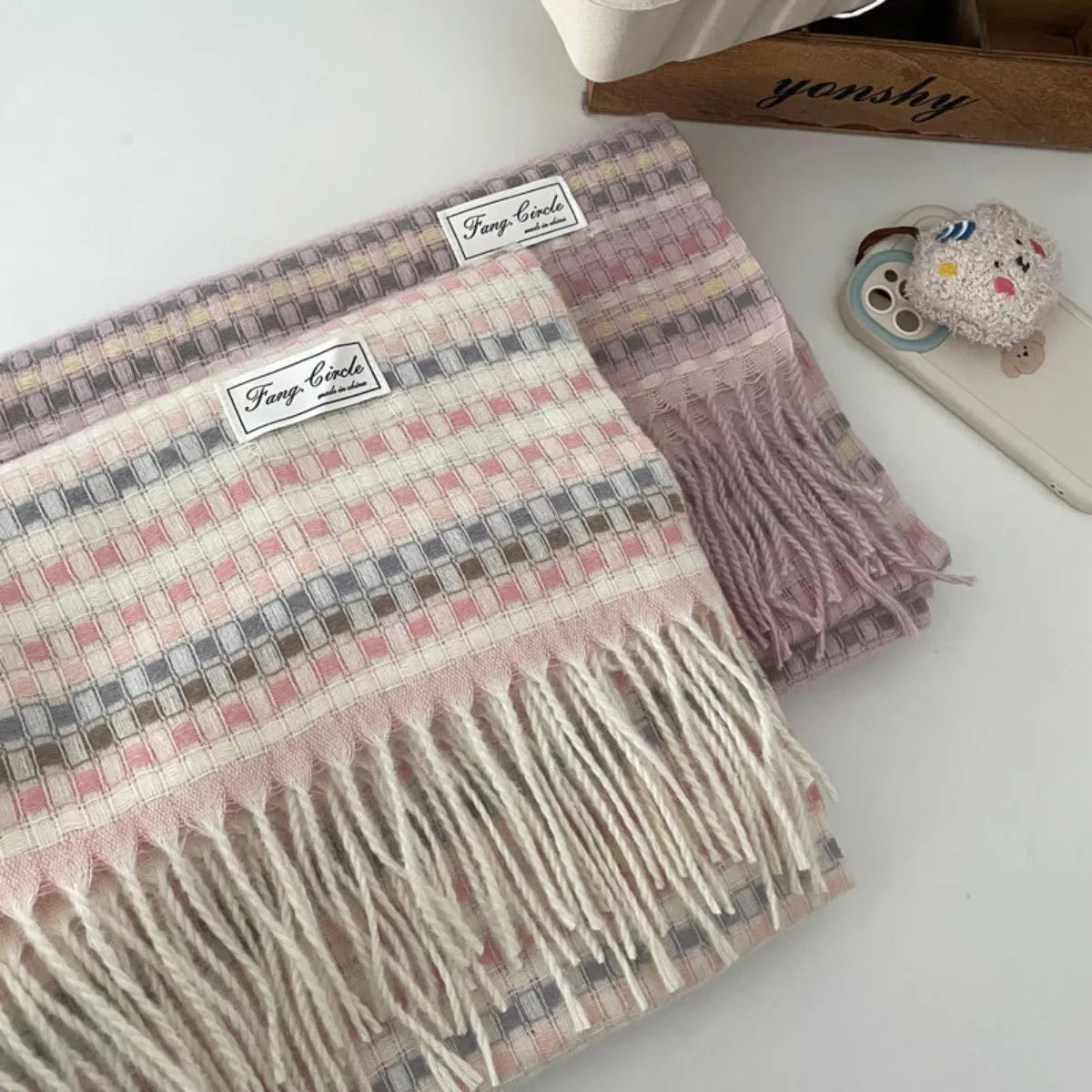 Plaid Fringe Warm Scarf
