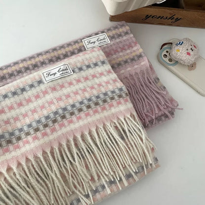 Plaid Fringe Warm Scarf