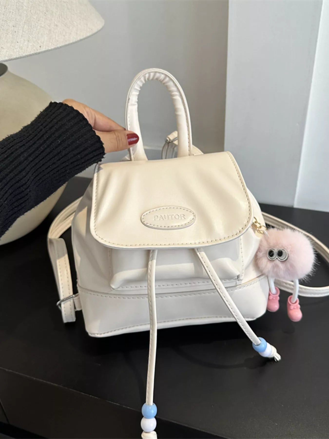 Mini Leather Drawstring Backpack Bag