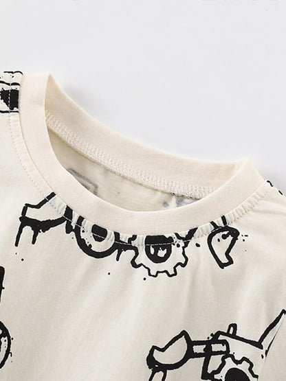 Children's Cartoon Excavator Print Short Sleeve T-Shirt