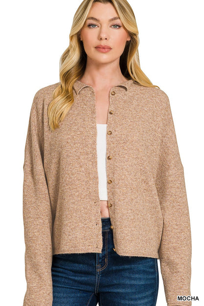Zenana Collared Button Down Cardigan Sweater