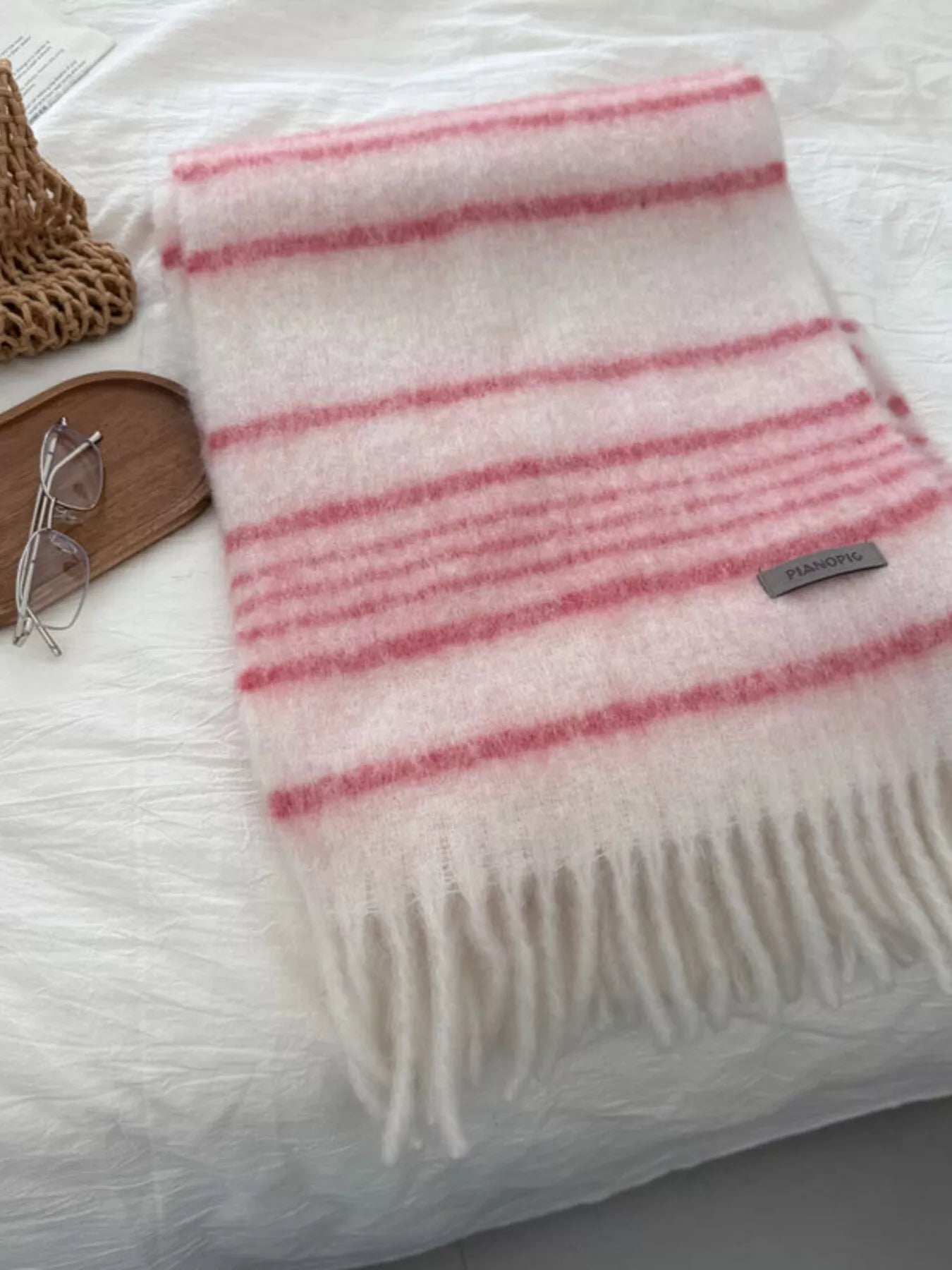 Cozy Striped Fringe Hem Scarf