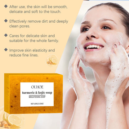 OUHOE Turmeric & Kojic Soap, Gentle Cleansing Skin Moisturizing Facial Body Care Soap
