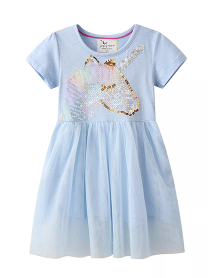 Children's Sequin Round Neck Tulle Dress