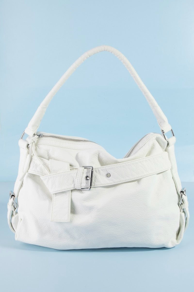 Fame Buckle Strap Detail Leather Handbag