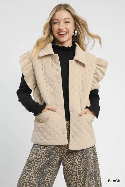 Umgee Ruffle Mock Neck Puff Sleeve Sweater