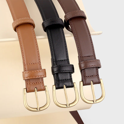 Skinny Leather Belt with Golden Buckle