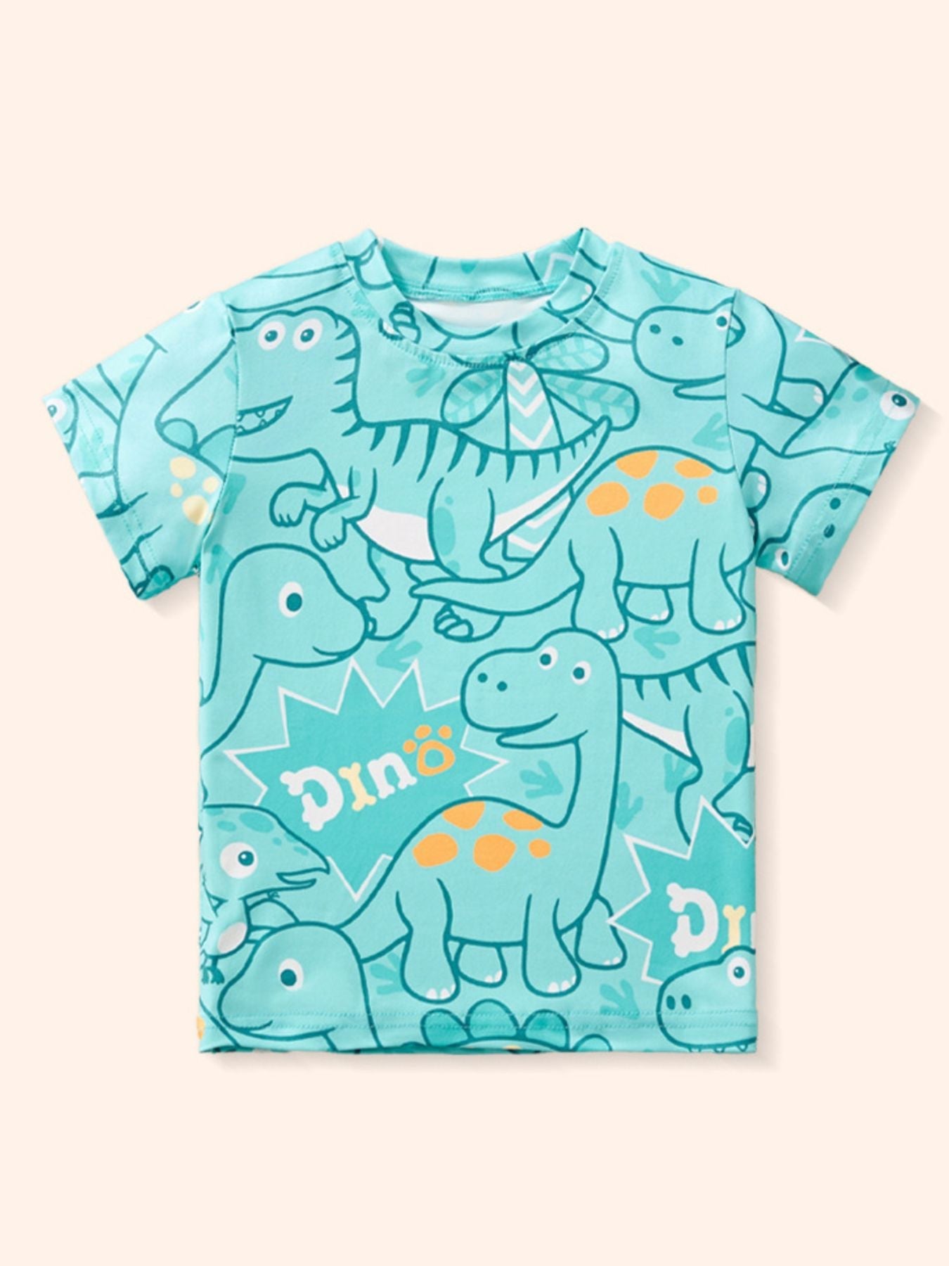 Children's Dinosaur Print Crew Neck Short Sleeve T-Shirt