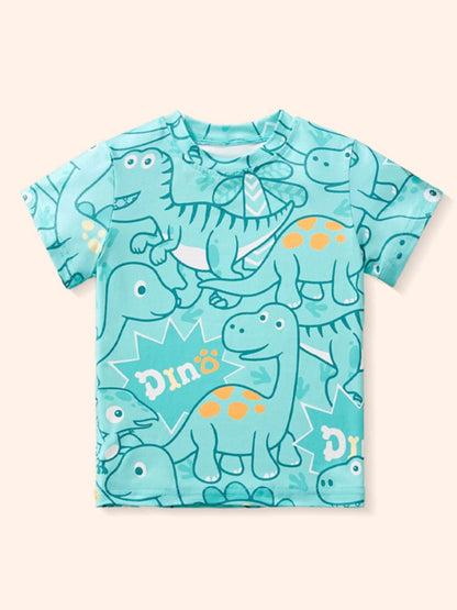 Children's Dinosaur Print Crew Neck Short Sleeve T-Shirt