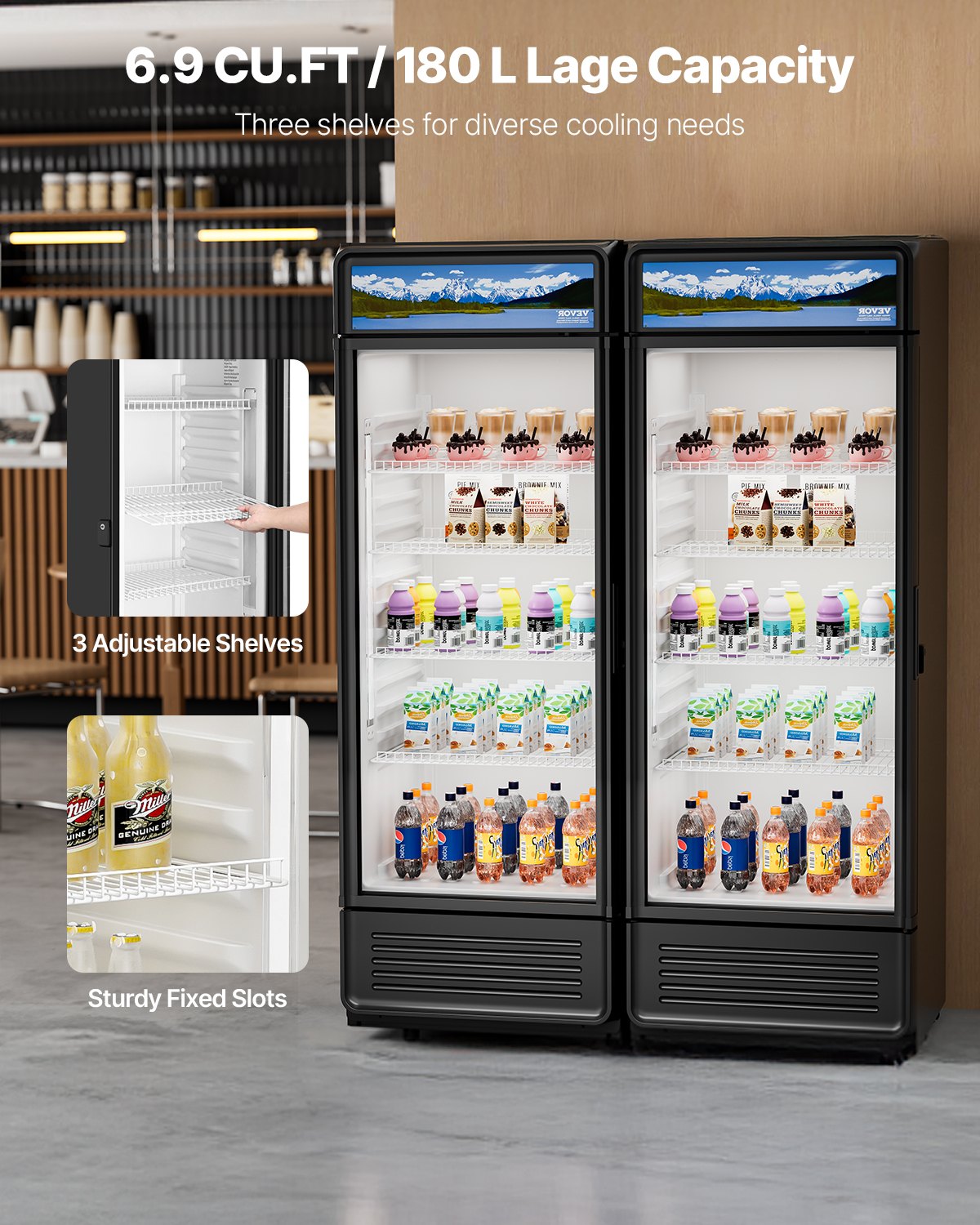 Commercial Merchandiser Refrigerator 6.9 CU.FT Glass Door Beverage Refrigerator