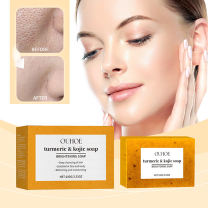 OUHOE Turmeric & Kojic Soap, Gentle Cleansing Skin Moisturizing Facial Body Care Soap