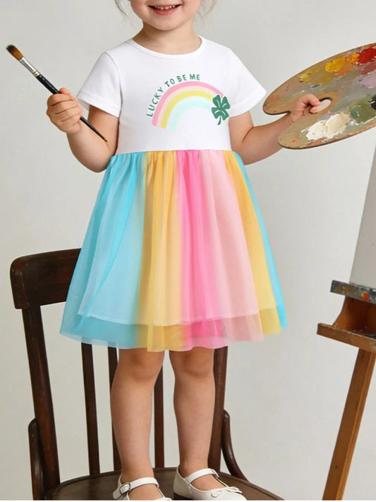 Children's Rainbow Short Sleeve Tulle Dress