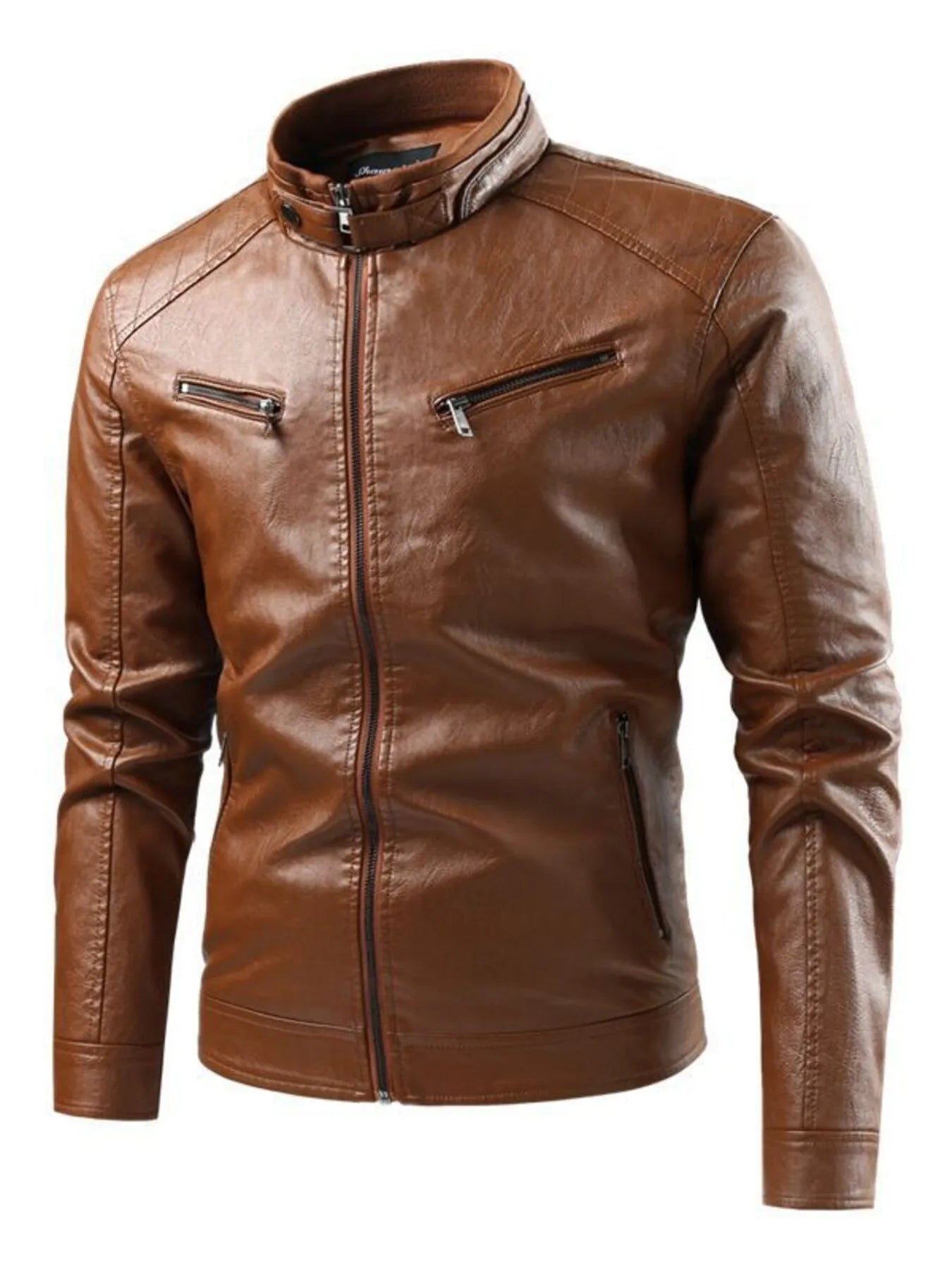 Men's Plus Size Zip Up Leather Moto Jacket