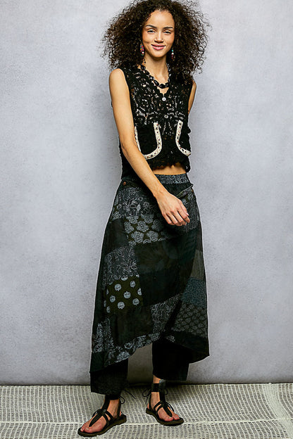 POL Button Down Cropped Crochet Vest with Scalloped Edge