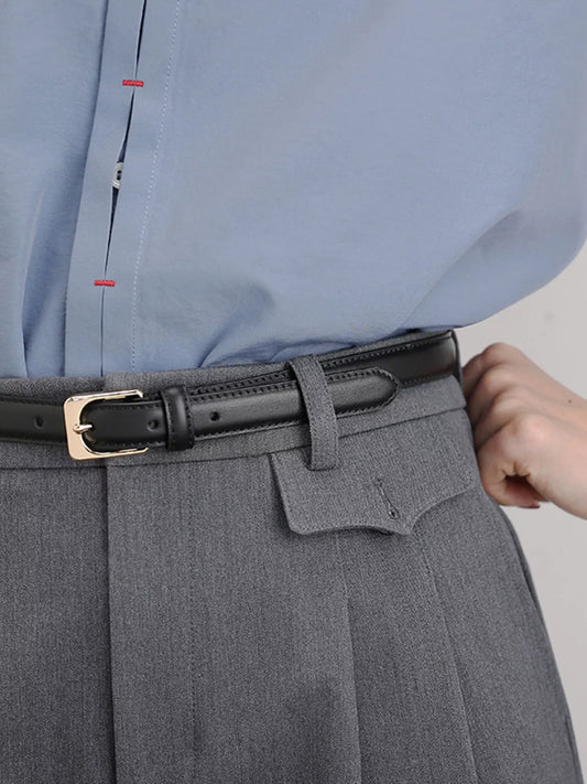 Skinny Leather Belt with Golden Buckle
