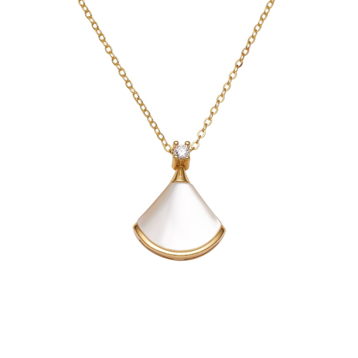 Fan-Shaped Mother of Pearl Pendant Necklace