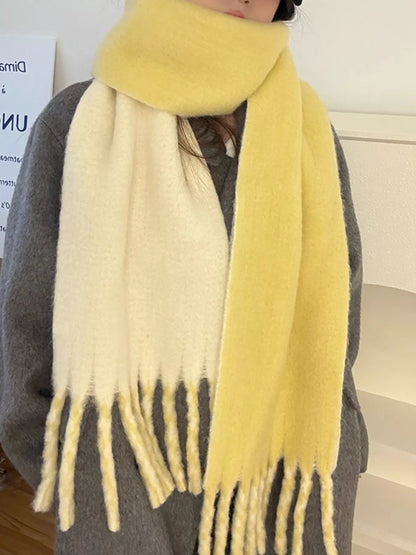 Color Block Fringe Winter Scarf