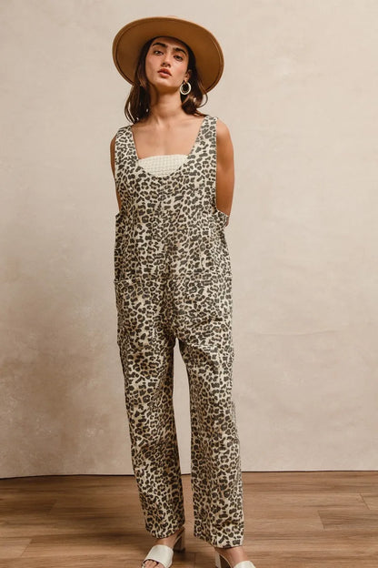 BiBi Leopard Print Adjustable Strap U Neck Jumpsuit