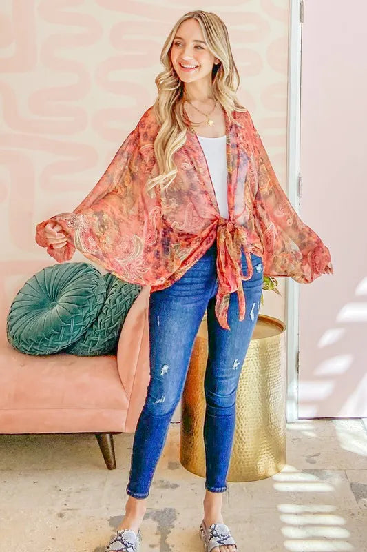 And The Why Front Tie Knot Oversized Print Top