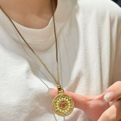 18K Gold-Plated Round Pendant Necklace