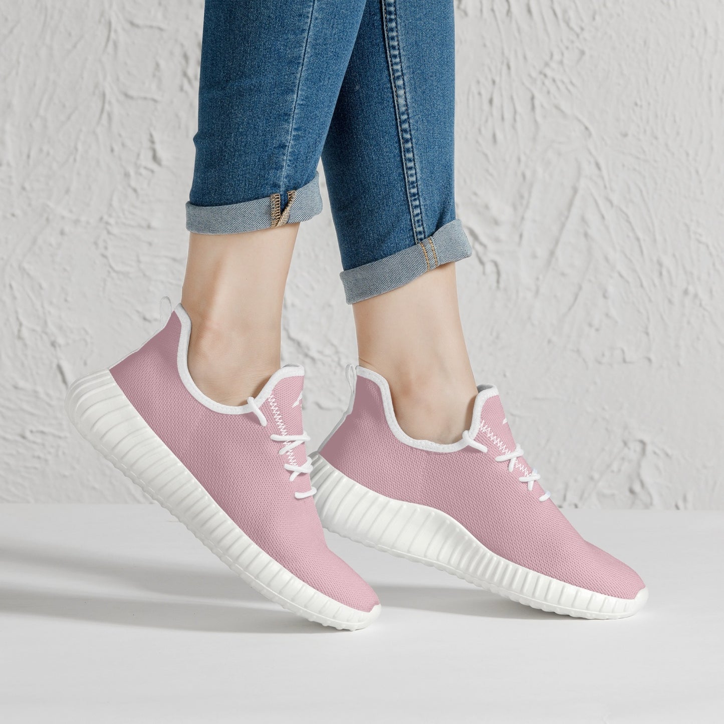 SHO-014PNK-24  Blush Pink Mesh Knit Sneakers Lightweight Athletic Shoes for Women Breathable Running Shoes Casual Walking Sneakers