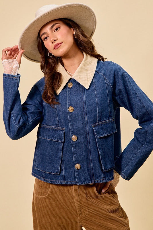 SO ME Zip Up And Buttoned Denim Jacket