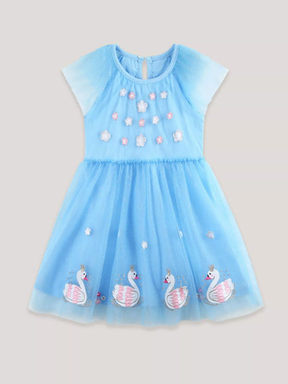 Children's Swan Embroidered Tulle Dress