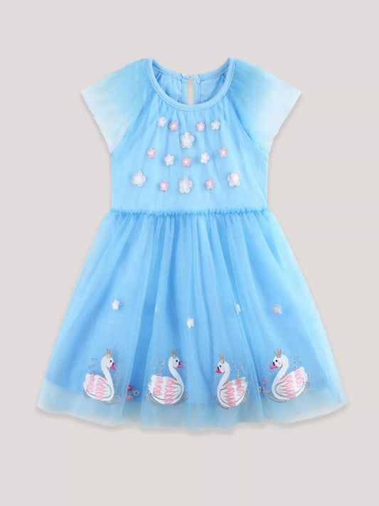 Children's Swan Embroidered Tulle Dress