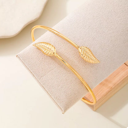 18K Gold-Plated Leaf Open Cuff Bracelet
