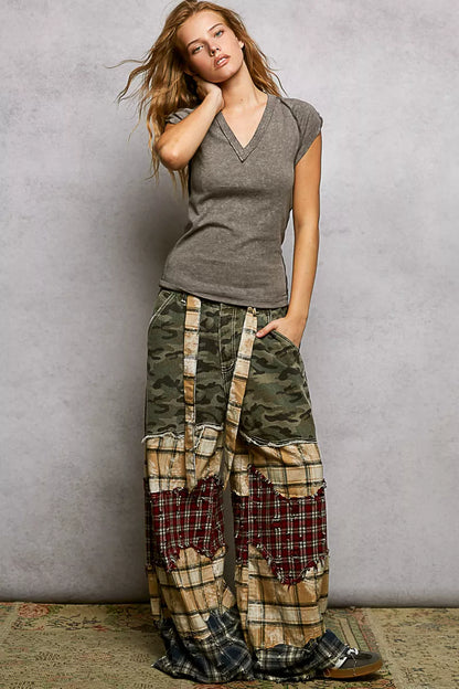 POL V-Neck Short Sleeve Washed T-Shirt with Outseam