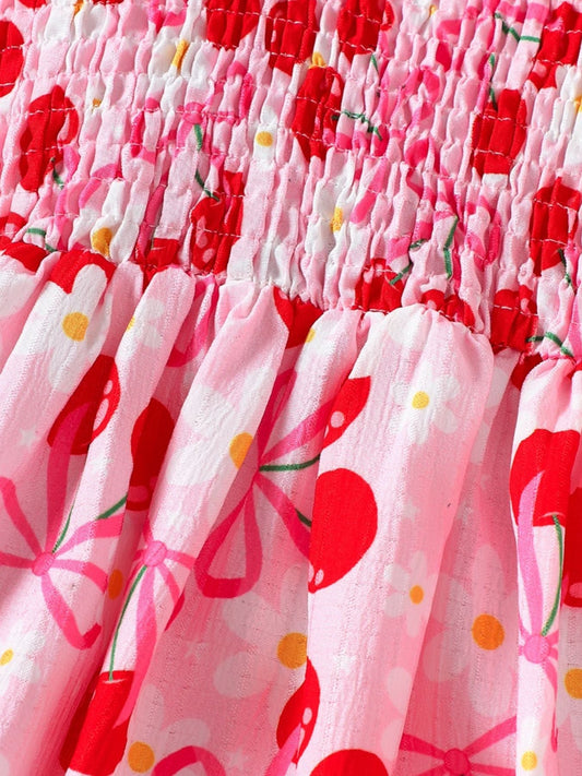 Children's Cherry Print Smocked Dress