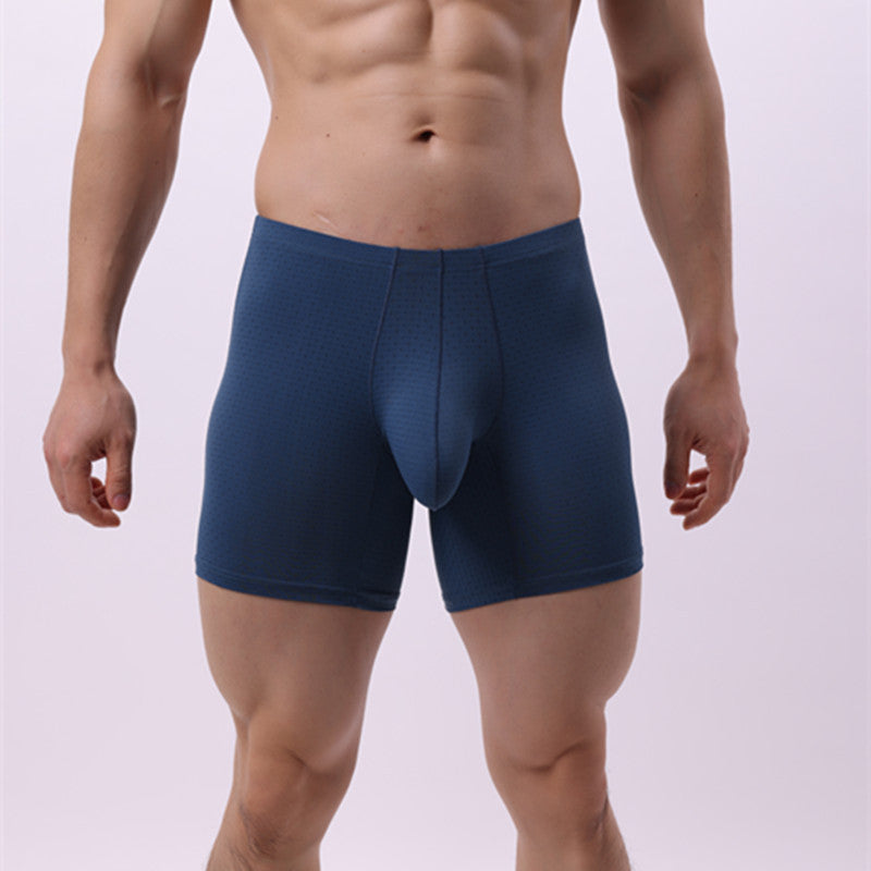 Mens Wide Sexy Sheer Chafe-resistant Solid-color Boxer Briefs